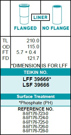 Гильза блока цилиндров ISUZU ELF 4HE1 хонингованная (к-т 4 шт) LFF39666 (TEIKIN)