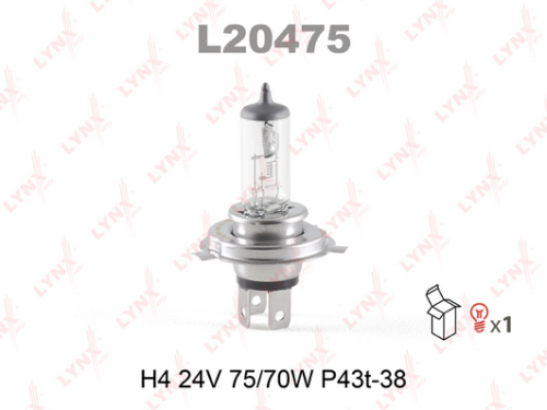 Лампа галогеновая 75/70w P43t 24v H4 L20475 (LYNX)