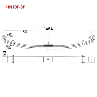 Рессора в сборе передняя HINO 10Т 3 листа, параболическая, втулка 30-42-88 HPF12V, HN10F-3P (GSP)